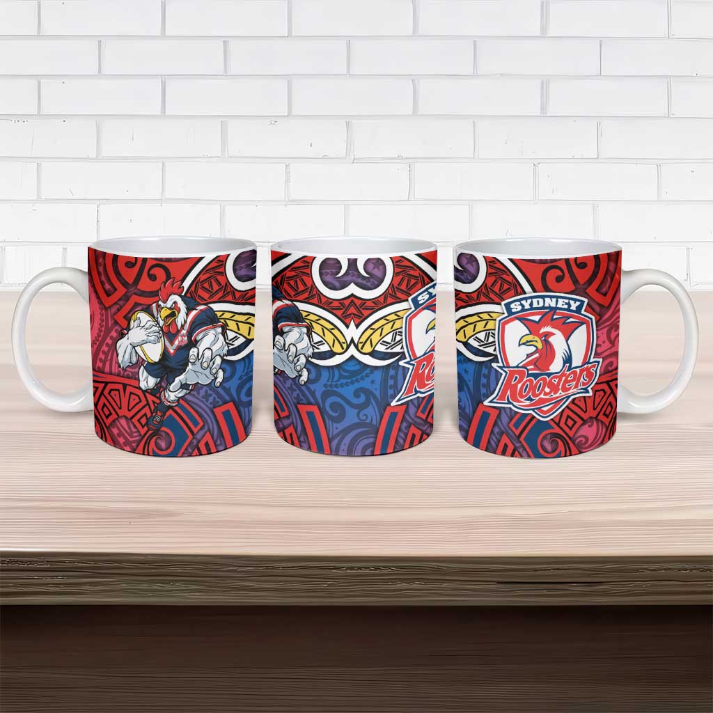 Sydney Roosters Rugby Ceramic Mug Polynesian Tribal Rooster Warrior Red Blue Pattern