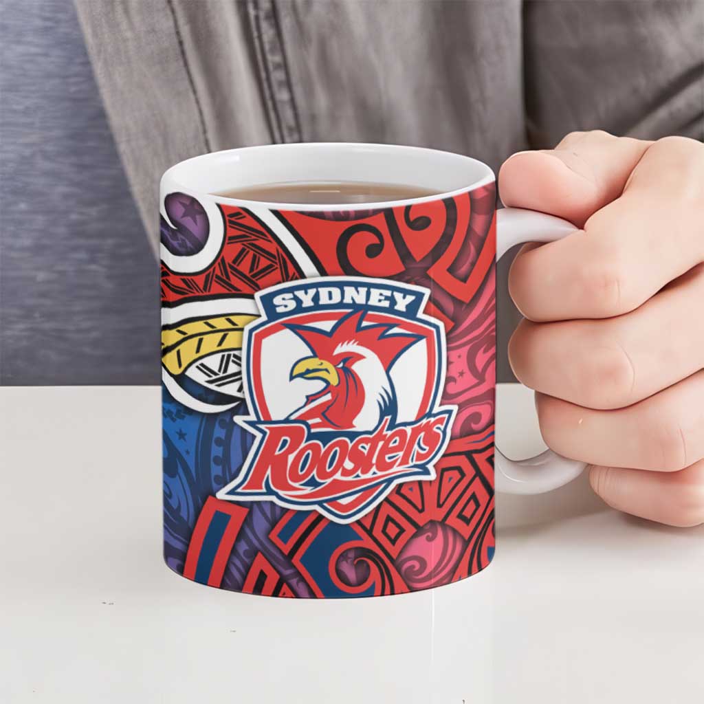Sydney Roosters Rugby Ceramic Mug Polynesian Tribal Rooster Warrior Red Blue Pattern