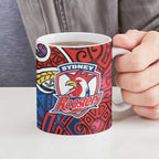 Sydney Roosters Rugby Ceramic Mug Polynesian Tribal Rooster Warrior Red Blue Pattern
