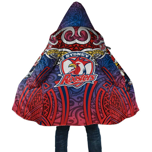 Sydney Roosters Rugby Cloak Polynesian Tribal Rooster Warrior Red Blue Pattern