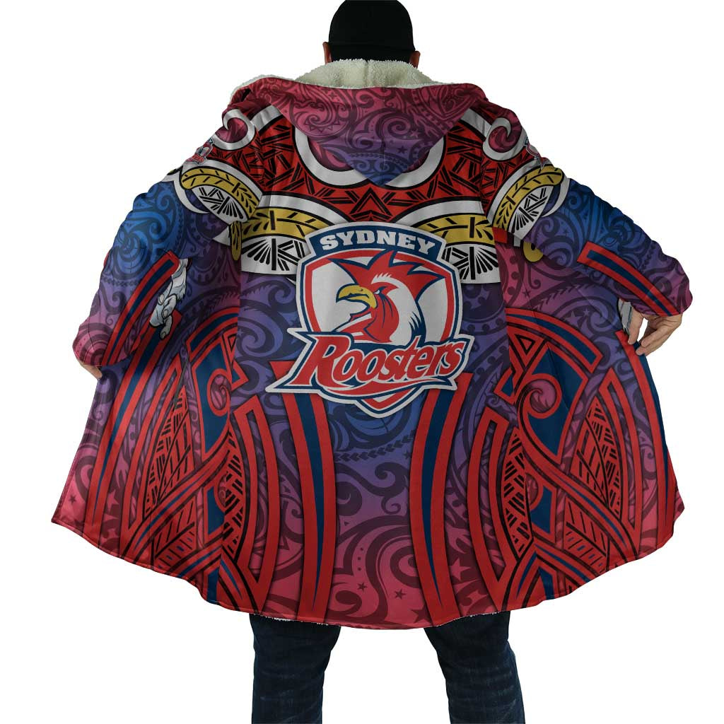 Sydney Roosters Rugby Cloak Polynesian Tribal Rooster Warrior Red Blue Pattern