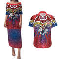 Sydney Roosters Rugby Couples Matching Puletasi and Hawaiian Shirt Polynesian Tribal Rooster Warrior Red Blue Pattern