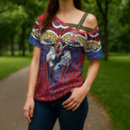 Sydney Roosters Rugby Cross Shoulder Shirt Polynesian Tribal Rooster Warrior Red Blue Pattern