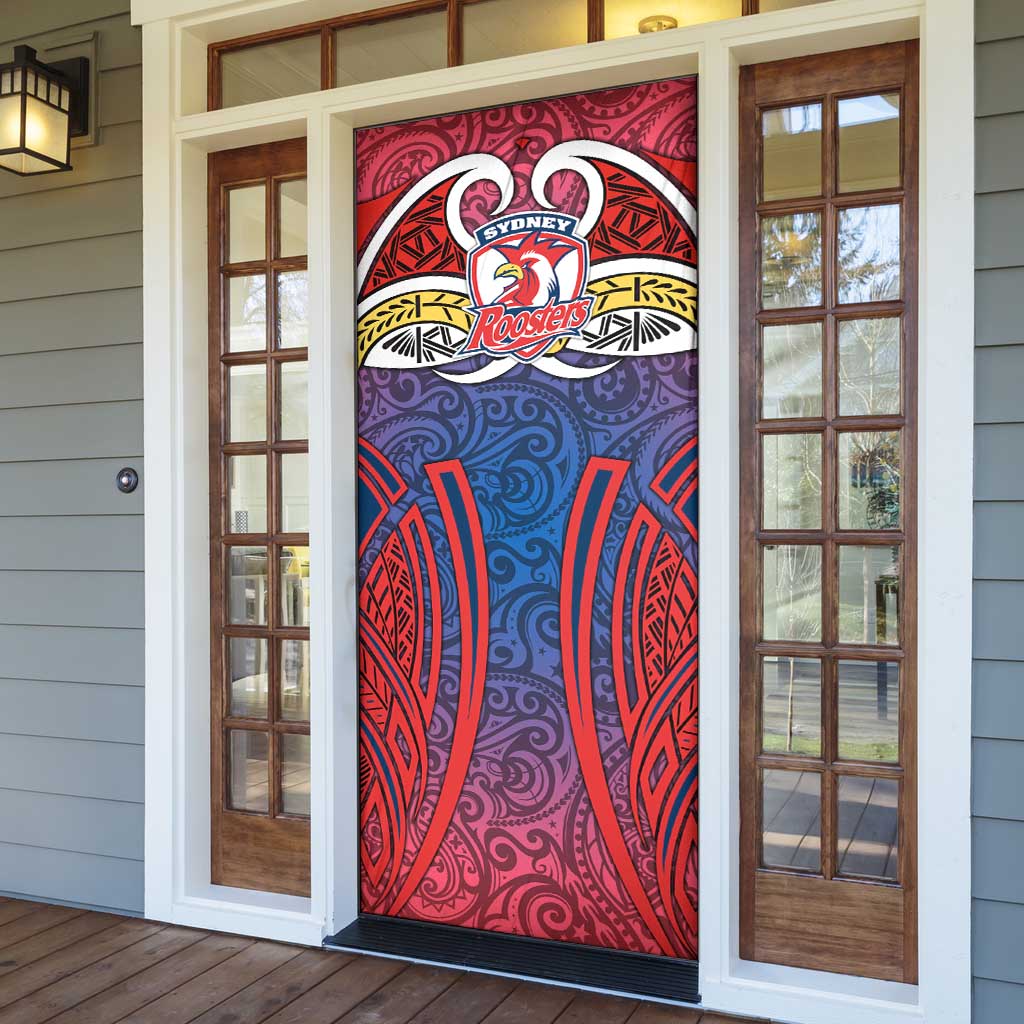 Sydney Roosters Rugby Door Cover Polynesian Tribal Rooster Warrior Red Blue Pattern