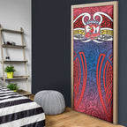 Sydney Roosters Rugby Door Cover Polynesian Tribal Rooster Warrior Red Blue Pattern