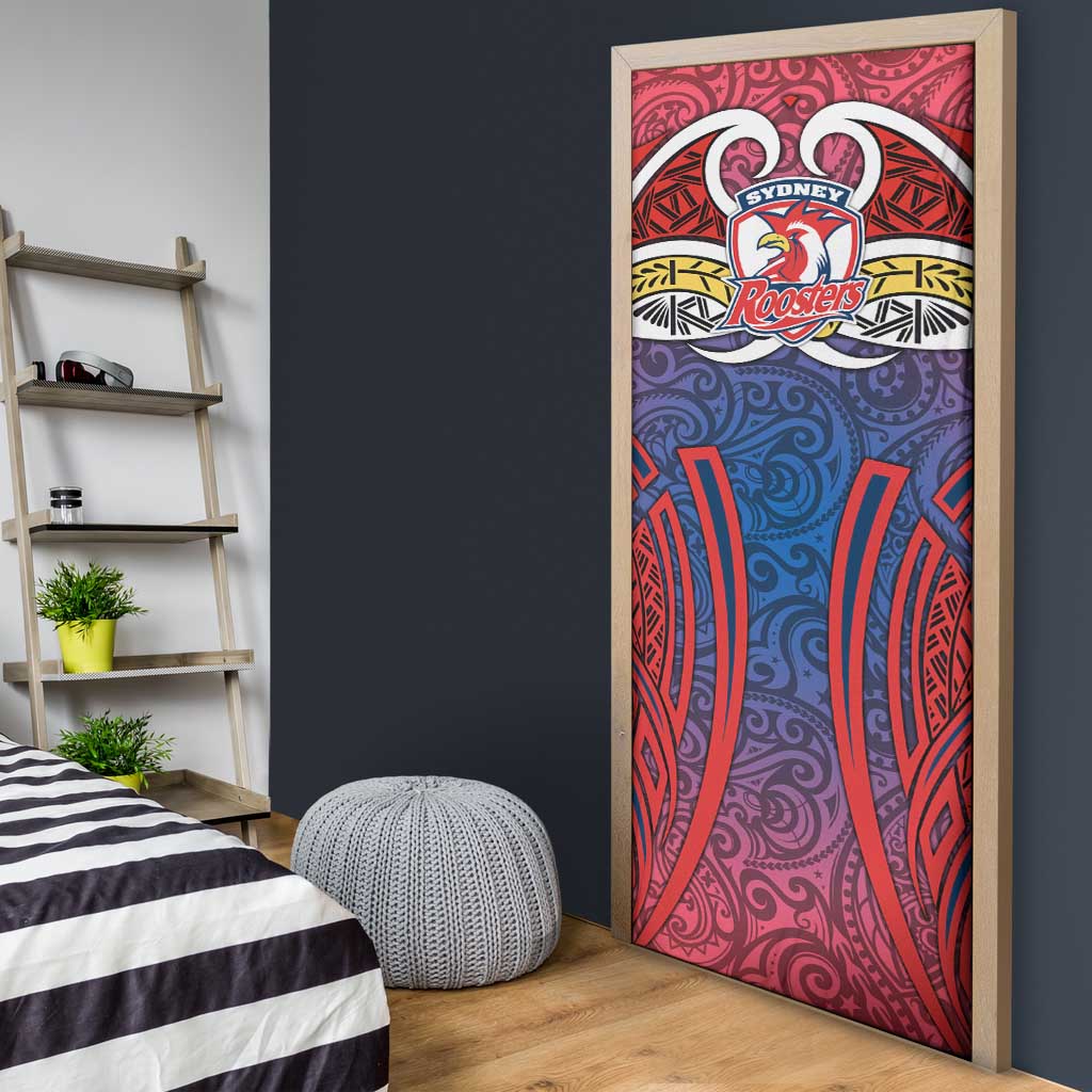 Sydney Roosters Rugby Door Cover Polynesian Tribal Rooster Warrior Red Blue Pattern