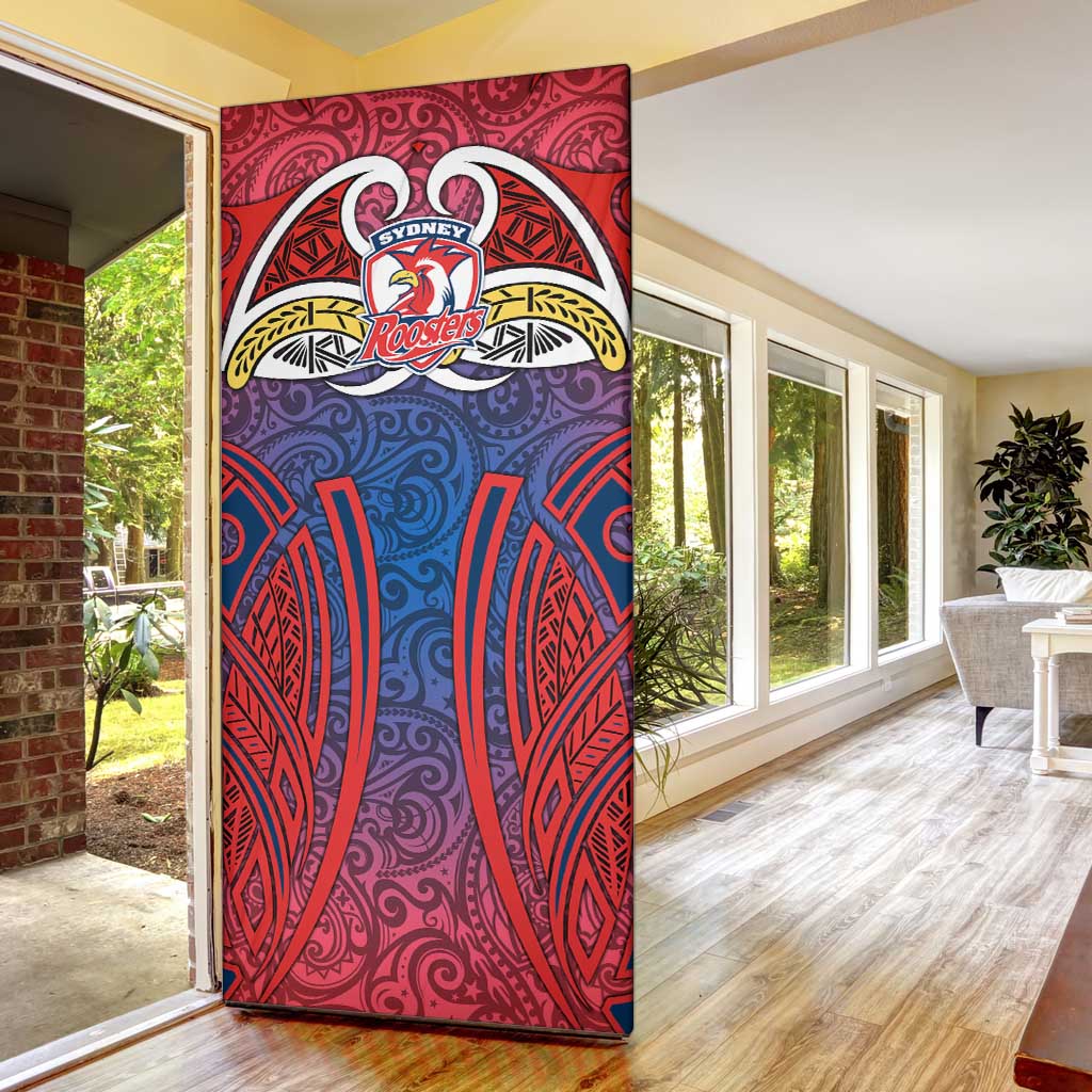 Sydney Roosters Rugby Door Cover Polynesian Tribal Rooster Warrior Red Blue Pattern