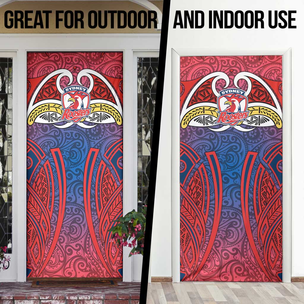 Sydney Roosters Rugby Door Cover Polynesian Tribal Rooster Warrior Red Blue Pattern