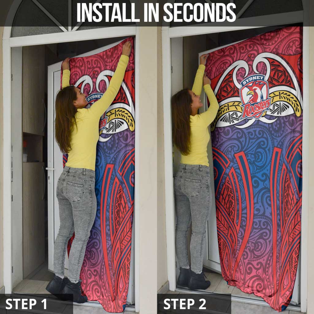 Sydney Roosters Rugby Door Cover Polynesian Tribal Rooster Warrior Red Blue Pattern
