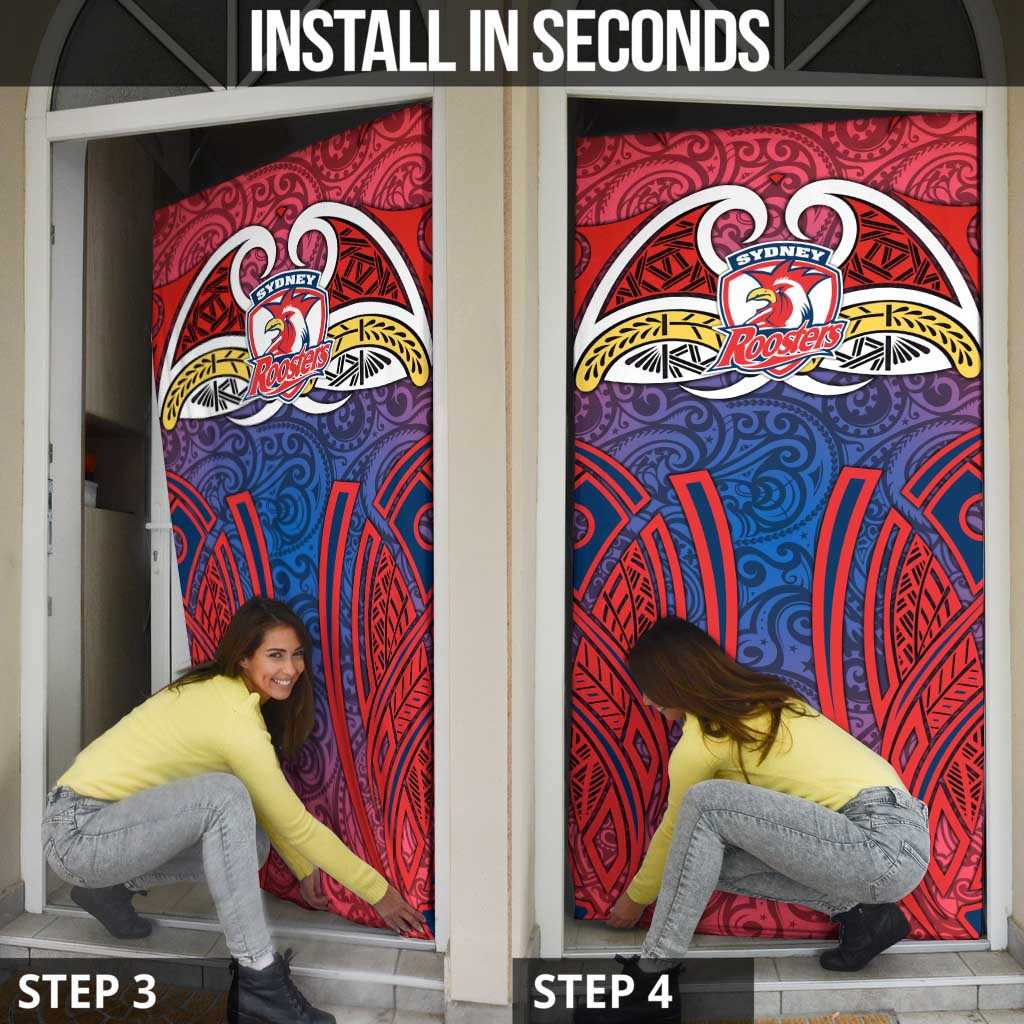 Sydney Roosters Rugby Door Cover Polynesian Tribal Rooster Warrior Red Blue Pattern
