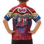 Sydney Roosters Rugby Family Matching Long Sleeve Bodycon Dress and Hawaiian Shirt Polynesian Tribal Rooster Warrior Red Blue Pattern