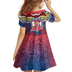 Sydney Roosters Rugby Family Matching Long Sleeve Bodycon Dress and Hawaiian Shirt Polynesian Tribal Rooster Warrior Red Blue Pattern