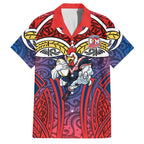 Sydney Roosters Rugby Family Matching Long Sleeve Bodycon Dress and Hawaiian Shirt Polynesian Tribal Rooster Warrior Red Blue Pattern