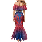 Sydney Roosters Rugby Family Matching Mermaid Dress and Hawaiian Shirt Polynesian Tribal Rooster Warrior Red Blue Pattern