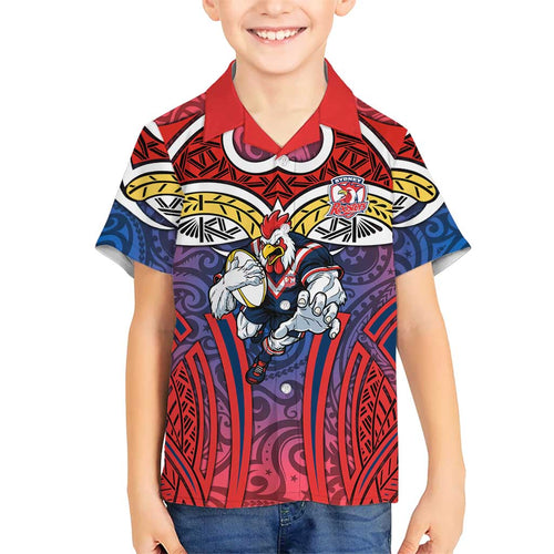Sydney Roosters Rugby Family Matching Mermaid Dress and Hawaiian Shirt Polynesian Tribal Rooster Warrior Red Blue Pattern