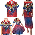 Sydney Roosters Rugby Family Matching Puletasi and Hawaiian Shirt Polynesian Tribal Rooster Warrior Red Blue Pattern