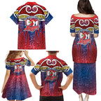 Sydney Roosters Rugby Family Matching Puletasi and Hawaiian Shirt Polynesian Tribal Rooster Warrior Red Blue Pattern
