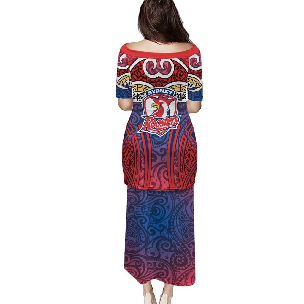 Sydney Roosters Rugby Family Matching Puletasi and Hawaiian Shirt Polynesian Tribal Rooster Warrior Red Blue Pattern