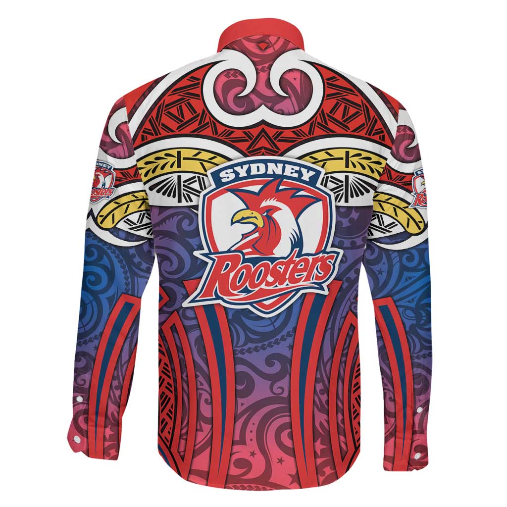 Sydney Roosters Rugby Family Matching Short Sleeve Bodycon Dress and Hawaiian Shirt Polynesian Tribal Rooster Warrior Red Blue Pattern