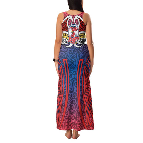 Sydney Roosters Rugby Family Matching Tank Maxi Dress and Hawaiian Shirt Polynesian Tribal Rooster Warrior Red Blue Pattern