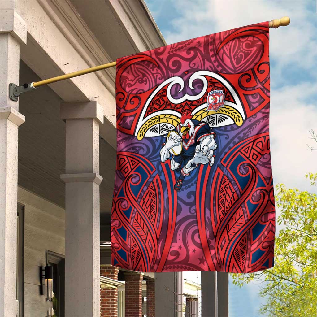Sydney Roosters Rugby Garden Flag Polynesian Tribal Rooster Warrior Red Blue Pattern