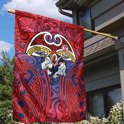 Sydney Roosters Rugby Garden Flag Polynesian Tribal Rooster Warrior Red Blue Pattern