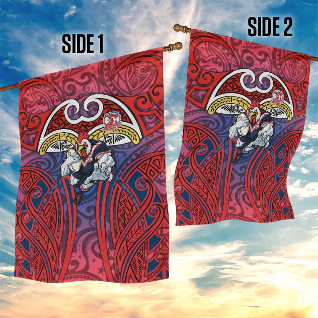 Sydney Roosters Rugby Garden Flag Polynesian Tribal Rooster Warrior Red Blue Pattern