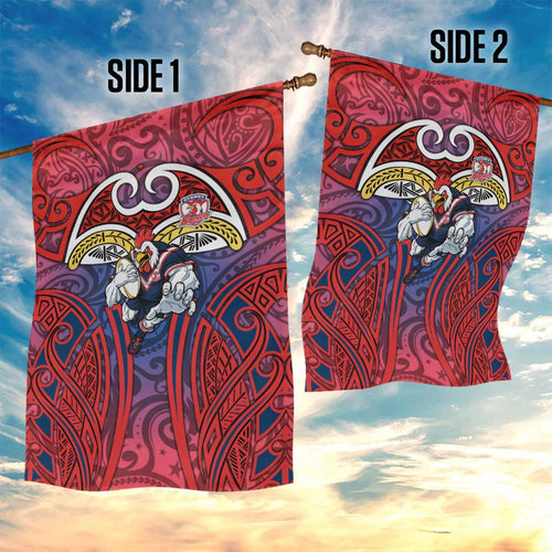 Sydney Roosters Rugby Garden Flag Polynesian Tribal Rooster Warrior Red Blue Pattern