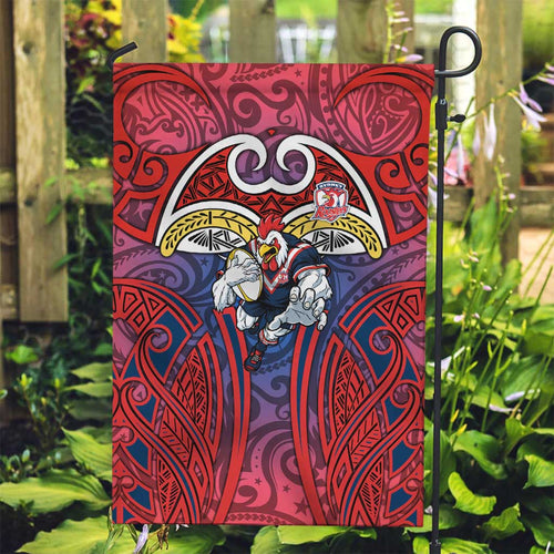 Sydney Roosters Rugby Garden Flag Polynesian Tribal Rooster Warrior Red Blue Pattern