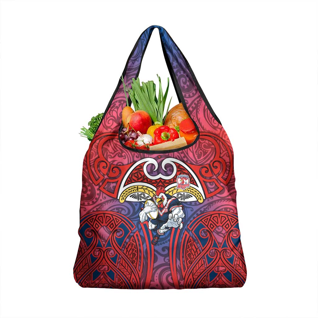 Sydney Roosters Rugby Grocery Bag Polynesian Tribal Rooster Warrior Red Blue Pattern
