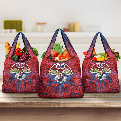 Sydney Roosters Rugby Grocery Bag Polynesian Tribal Rooster Warrior Red Blue Pattern
