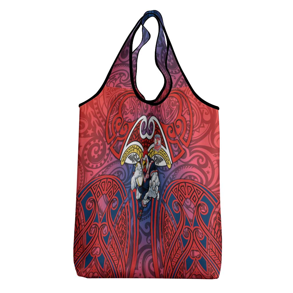 Sydney Roosters Rugby Grocery Bag Polynesian Tribal Rooster Warrior Red Blue Pattern