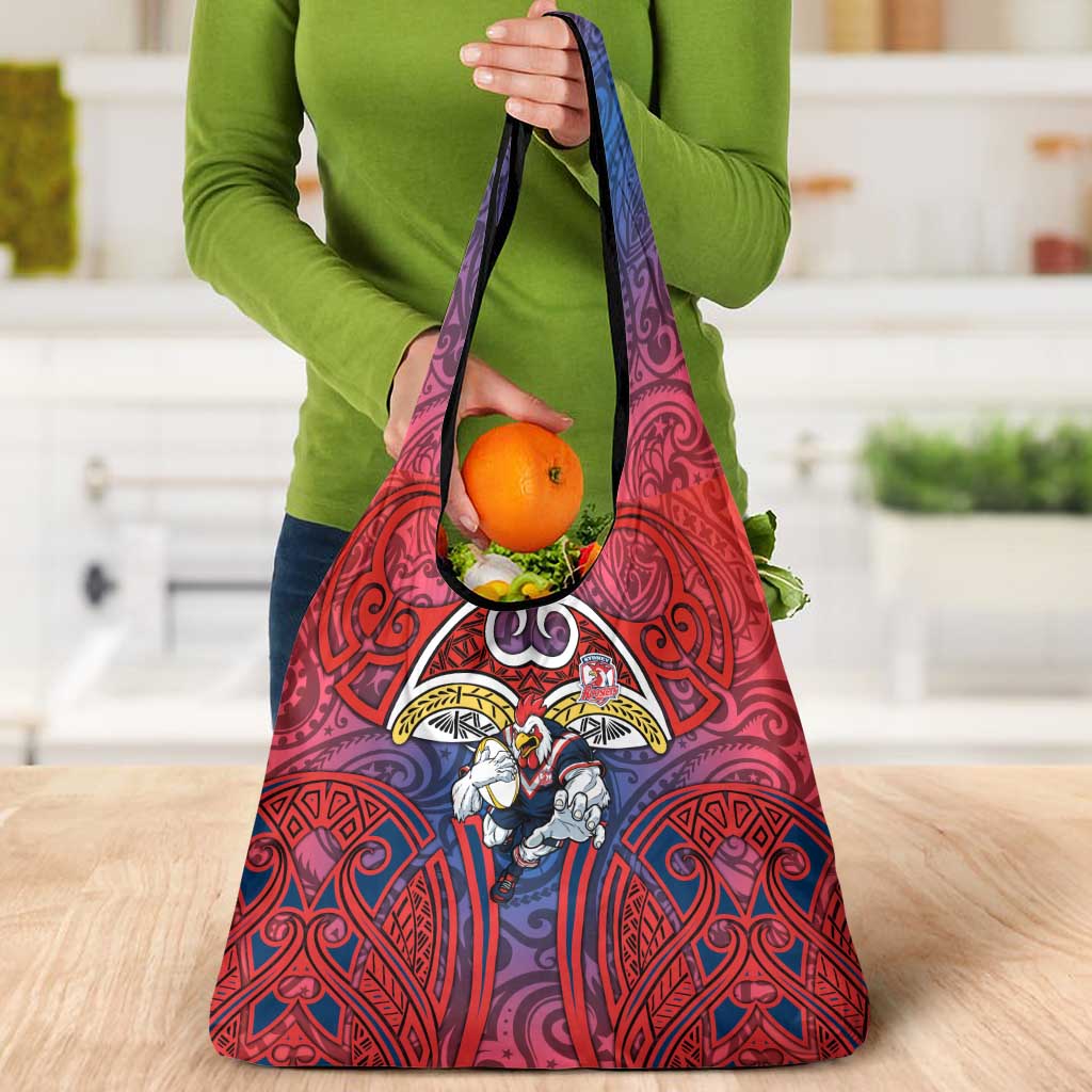 Sydney Roosters Rugby Grocery Bag Polynesian Tribal Rooster Warrior Red Blue Pattern