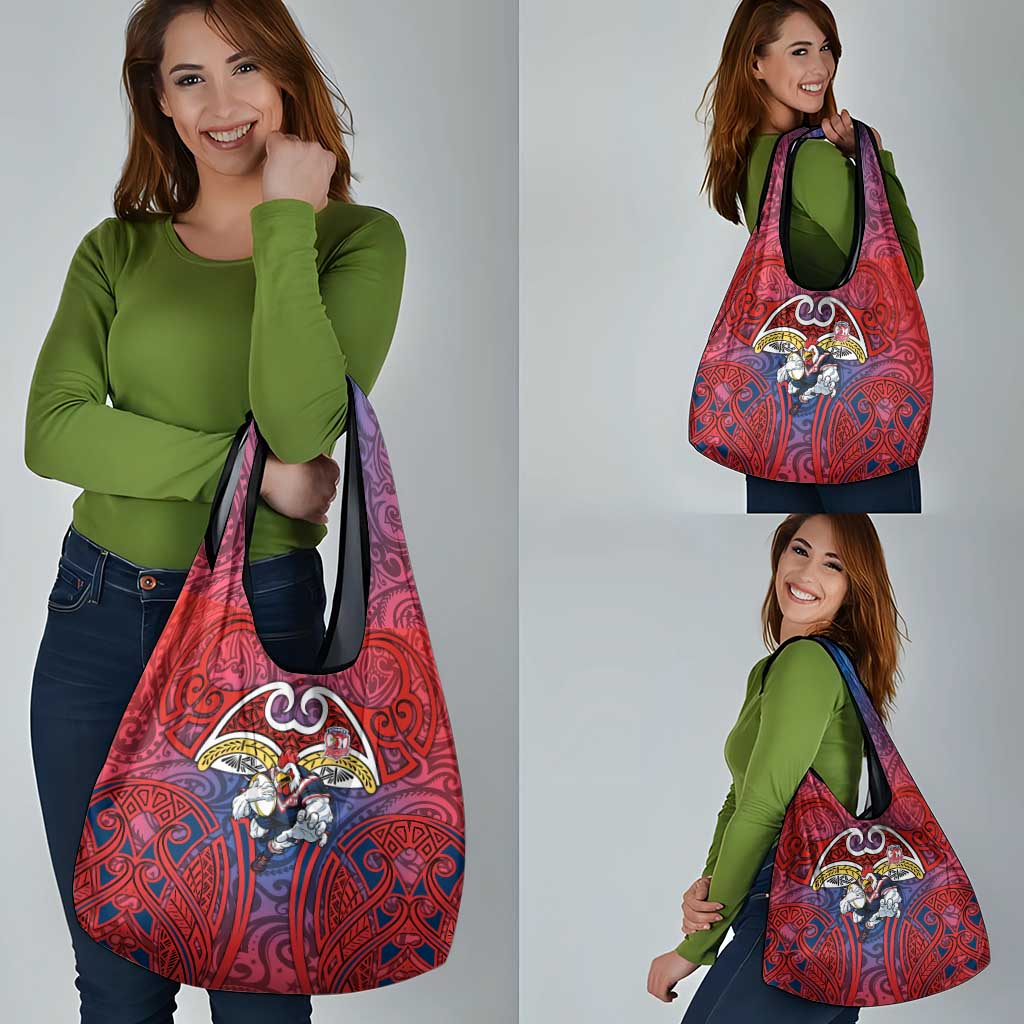 Sydney Roosters Rugby Grocery Bag Polynesian Tribal Rooster Warrior Red Blue Pattern