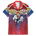 Sydney Roosters Rugby Hawaiian Shirt Polynesian Tribal Rooster Warrior Red Blue Pattern