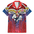 Sydney Roosters Rugby Hawaiian Shirt Polynesian Tribal Rooster Warrior Red Blue Pattern