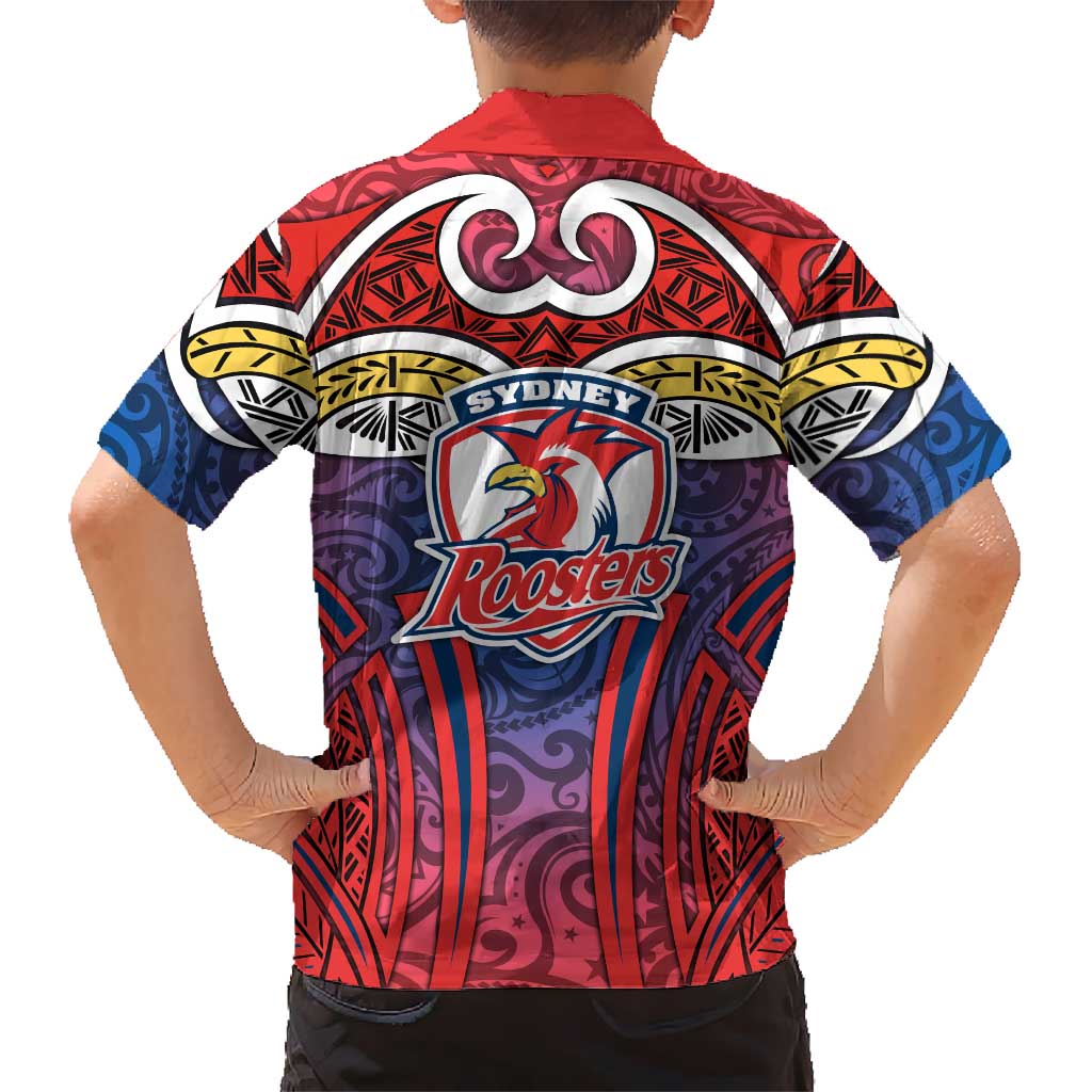 Sydney Roosters Rugby Hawaiian Shirt Polynesian Tribal Rooster Warrior Red Blue Pattern