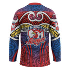Sydney Roosters Rugby Hockey Jersey Polynesian Tribal Rooster Warrior Red Blue Pattern