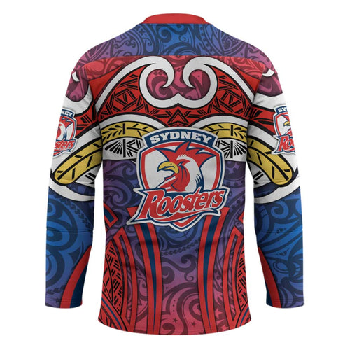 Sydney Roosters Rugby Hockey Jersey Polynesian Tribal Rooster Warrior Red Blue Pattern