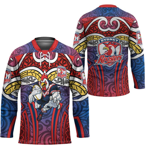 Sydney Roosters Rugby Hockey Jersey Polynesian Tribal Rooster Warrior Red Blue Pattern