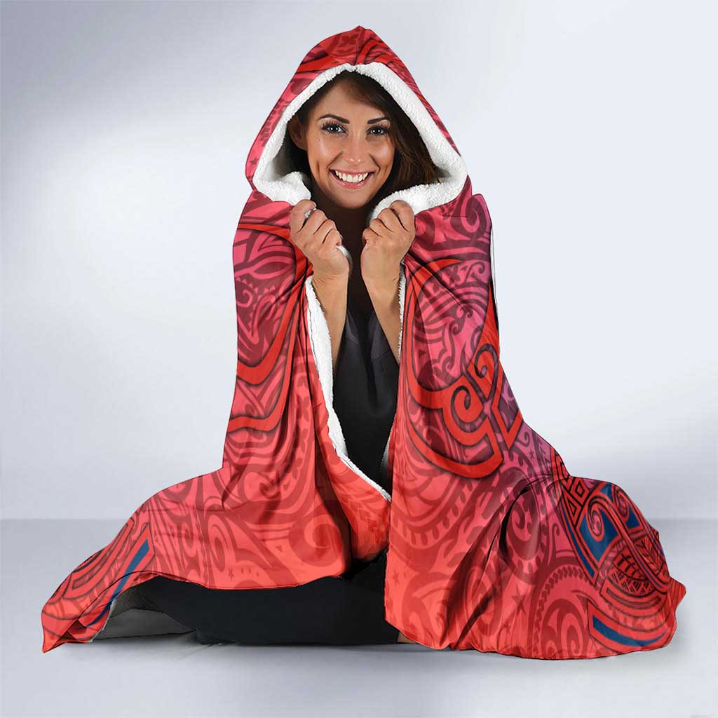 Sydney Roosters Rugby Hooded Blanket Polynesian Tribal Rooster Warrior Red Blue Pattern