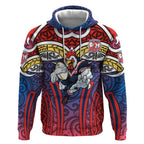 Sydney Roosters Rugby Hoodie Polynesian Tribal Rooster Warrior Red Blue Pattern