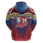 Sydney Roosters Rugby Hoodie Polynesian Tribal Rooster Warrior Red Blue Pattern