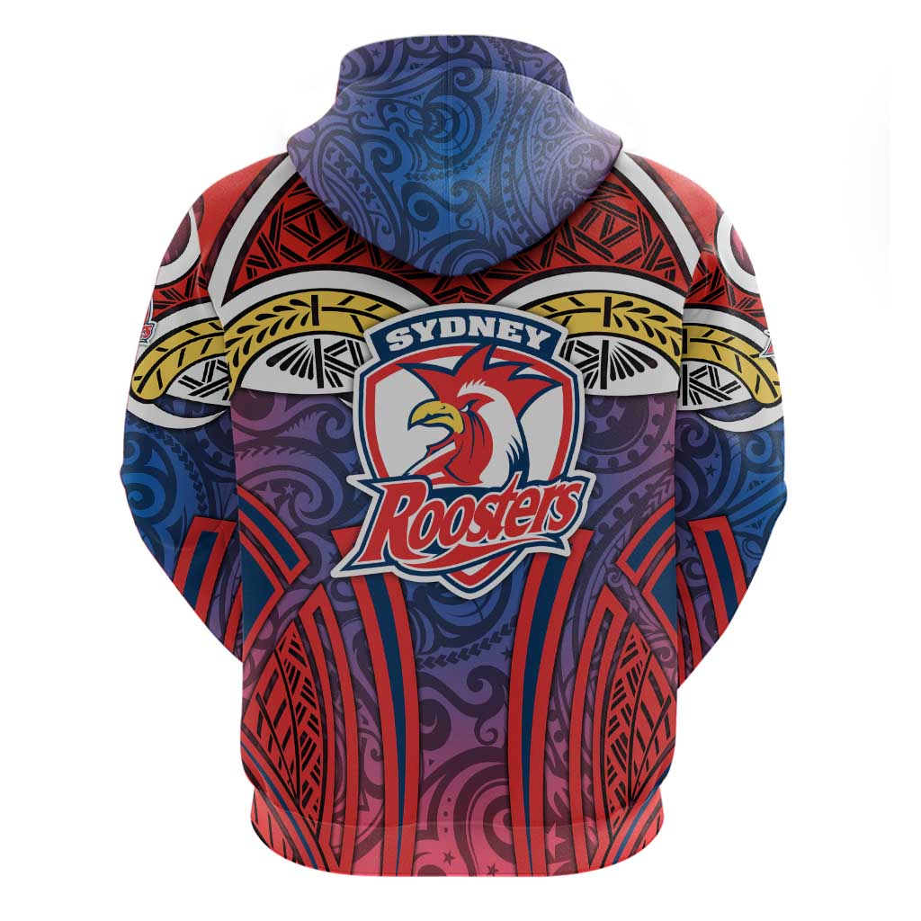 Sydney Roosters Rugby Hoodie Polynesian Tribal Rooster Warrior Red Blue Pattern