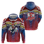 Sydney Roosters Rugby Hoodie Polynesian Tribal Rooster Warrior Red Blue Pattern