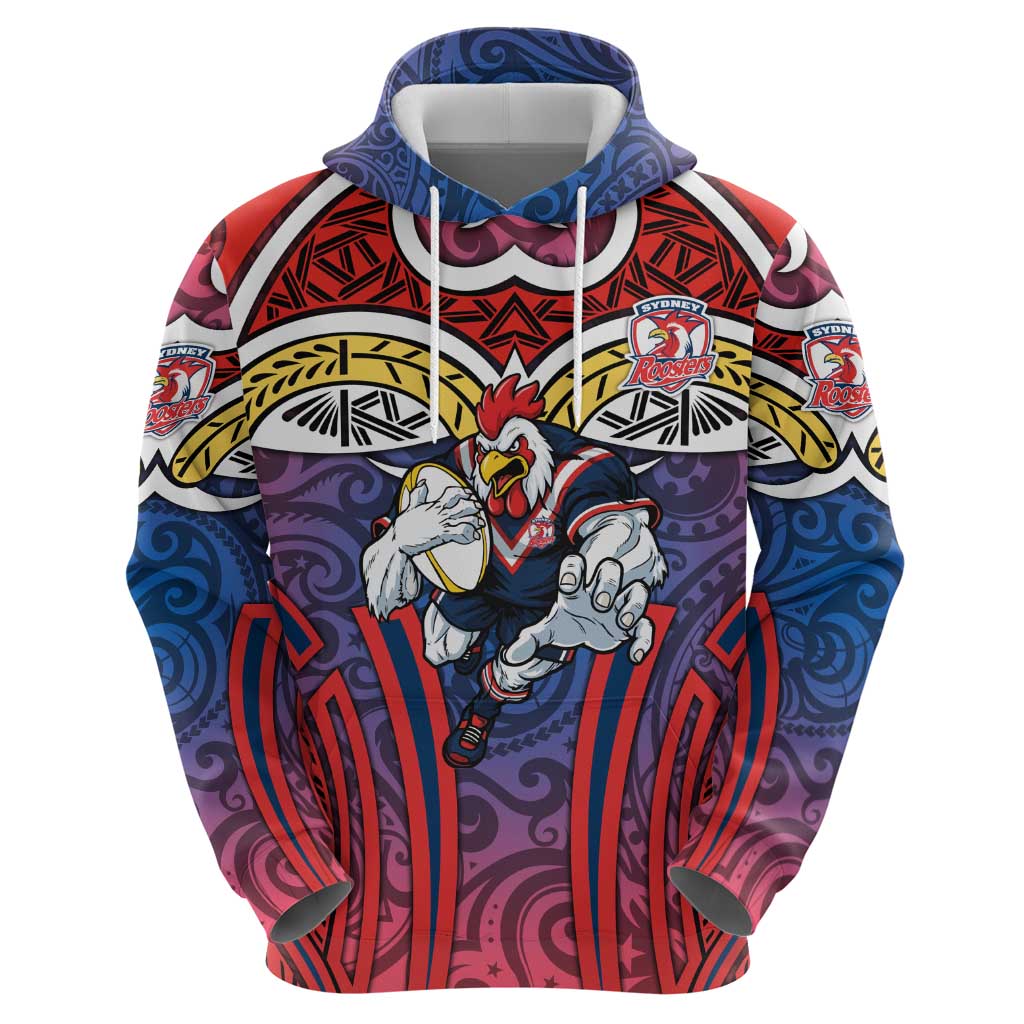 Sydney Roosters Rugby Hoodie Polynesian Tribal Rooster Warrior Red Blue Pattern