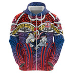 Sydney Roosters Rugby Hoodie Polynesian Tribal Rooster Warrior Red Blue Pattern