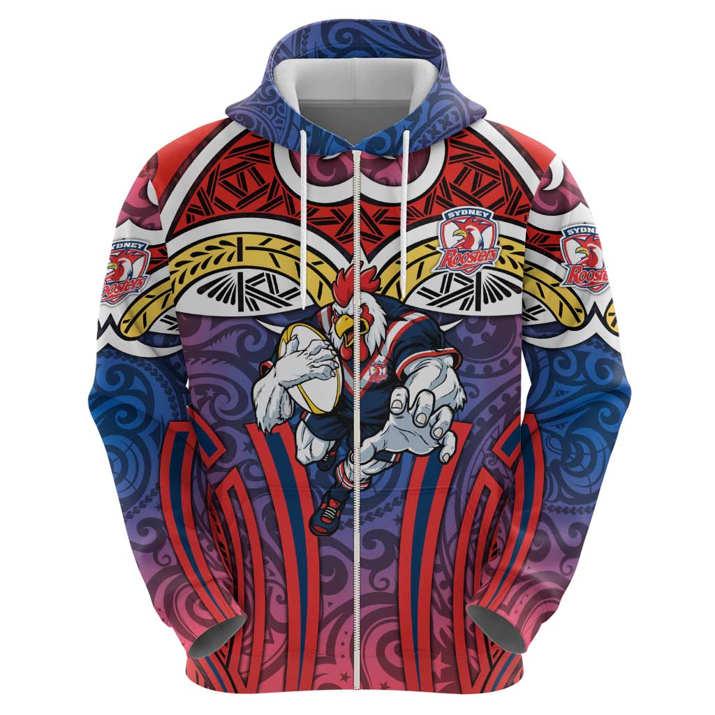 Sydney Roosters Rugby Hoodie Polynesian Tribal Rooster Warrior Red Blue Pattern