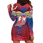 Sydney Roosters Rugby Hoodie Dress Polynesian Tribal Rooster Warrior Red Blue Pattern