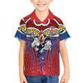Sydney Roosters Rugby Kid Hawaiian Shirt Polynesian Tribal Rooster Warrior Red Blue Pattern
